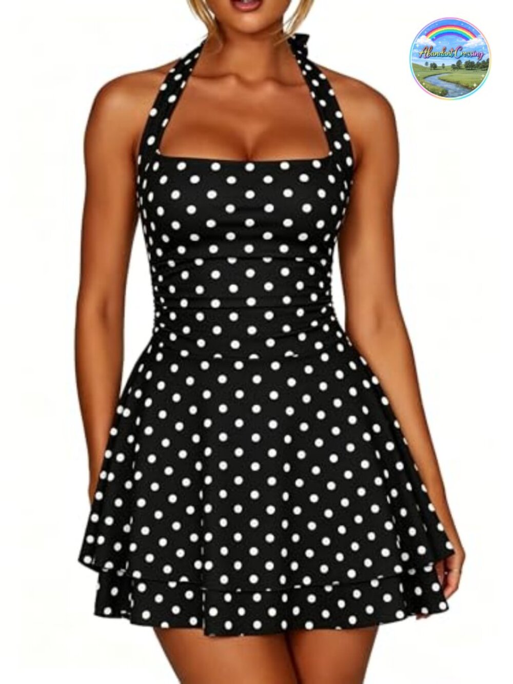 Halter Ruffle Hem Mini Dress Sleeveless Backless A-Line Club Party